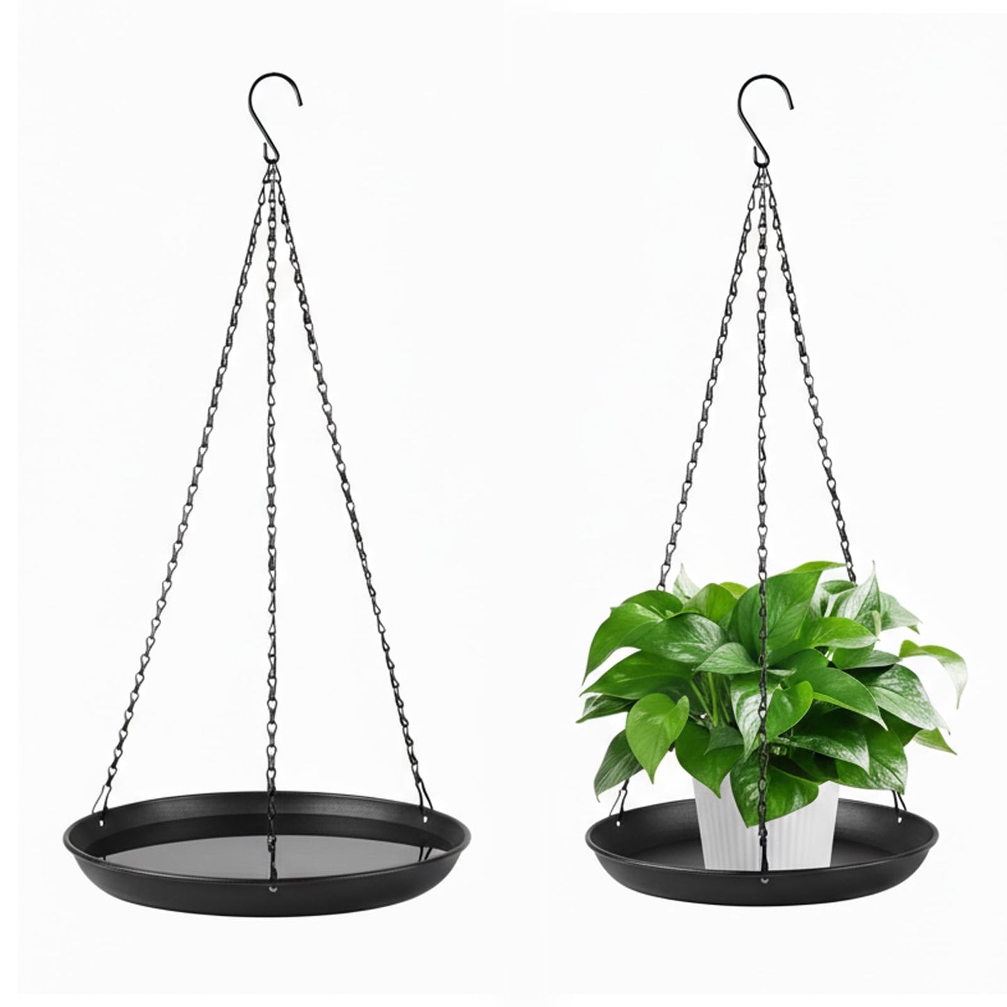 gajavo Plant Hanger Indoor Outdoor, 2 Pack Window Plant Hanger with Trays, Heavy Duty Metal Hanging Planter Basket, No Drip & Stable, for Window Railing Balcony, Black（11.8IN）
