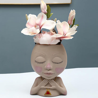 Face Planter Pot Cute Resin Flower Head Planters for Indoor Outdoor Closed Eyes Succulent Pots Gift IdeaI for Mother and Appreciation Christmas with Drainage Hole