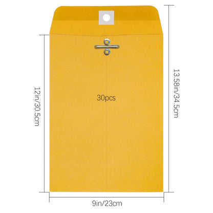 9” x 12” Clasp Envelopes with Gummed Seal Brown Pack of 30