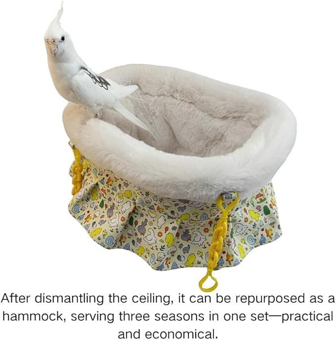 2 in 1 Warm Bird Carrier Bag, Bird Hammock Bed for Cage, Winter Travel Bag, Portable Parrot Outing Bag for Lovebird, Budgie, Conure, Quaker, Small Medium Birds (Pink,Large)