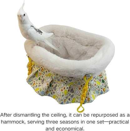 2 in 1 Warm Bird Carrier Bag, Bird Hammock Bed for Cage, Winter Travel Bag, Portable Parrot Outing Bag for Lovebird, Budgie, Conure, Quaker, Small Medium Birds (Green,Medium)