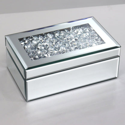 Luxury Silver Crushed Diamond Glass Mirrored Jewelry Organizer Box Storage