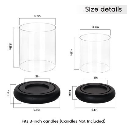 Set of 2 Black Hurricane Candle Holders with Wood Base, Modern Windproof Glass Cylinder Lantern, Farmhouse Pillar Candle Holder Decor for Table Centerpieces, Living Room, Patio & Kitchen Dining