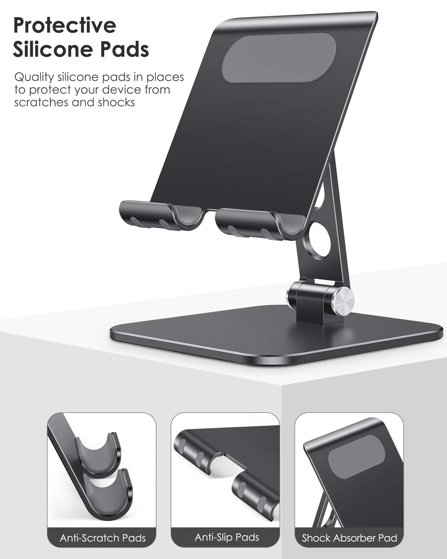 OMOTON Upgraded Adjustable Tablet Stand Holder, Heavy Duty Foldable Portable Monitor Stand, Travel Essentials for iPad Pro/Air/Mini, Surface Pro, 4.7''-15.6', Black