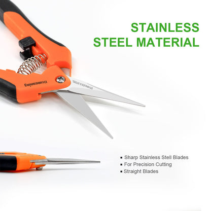 HOMEANING 6 Packs Garden Pruning Shears with Straight Blades Trimming Scissors, Gardening Hand Pruning Snips Titanium Coated Precision Bonsai Pruning Shears, Convenient Flower Cutters (Orange)