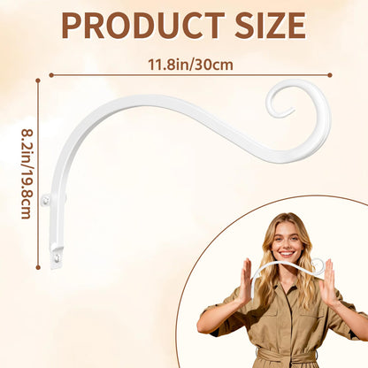 LASZOLA 2 Pack 12 Inch Hanging Plant Brackets, Heavy Duty Iron Wall Hooks for Planter, Bird Feeder, Wind Chime, Lantern, Rust Proof Decorative Hangers for Indoor Outdoor Garden Patio Fence, White