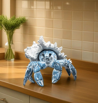 VVGIFTS Blue Hermit Crab with Shell Resin Figurine Beach Coastal Decor Sculpture Statue for Home Office Desk Tabletop Shelf Bathroom Decoration Ornament Gift