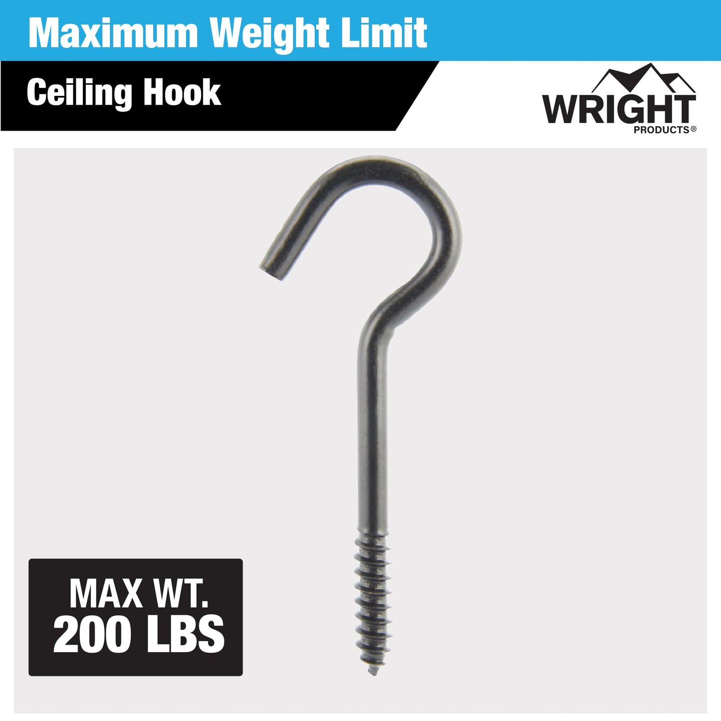 Wright Products Ceiling Hook, 10-Pack, 5 inch x .38 inch, Heavy-Duty, Weather Resistant for Indoor or Outdoor Use, for Hanging Plants, Lights, and Decorations - Matte Black