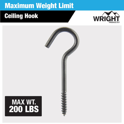 Wright Products Ceiling Hook, 10-Pack, 5 inch x .38 inch, Heavy-Duty, Weather Resistant for Indoor or Outdoor Use, for Hanging Plants, Lights, and Decorations - Matte Black