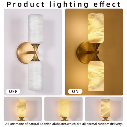 Stbri Alabaster Sconces Set of 2,15.3in Modern Natural Marble Vanity Light, Hardwired Brass Gold Wall Sconces Lighting for Living Room,Bedroom,Indoor Sconces for Bathroom Mirror,Hallway