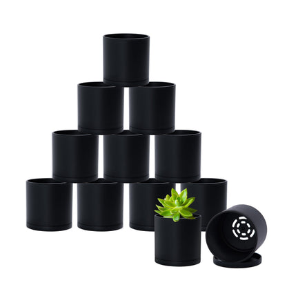 D'vine Dev 12 Pack 3 Inch Mini Plastic Plant Pots, Small Garden Planters for Plant with Drainage Holes and Saucers, Black Color, 74-Y-C-4