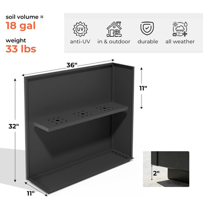 WORTH 36" Large Metal Planter Box, Outdoor Long Rectangular Tall Planter with Insert Shelf & Drainage Holes, Matte Black Standing Plants Box for Patio, Garden, Balcony, 36"Lx11"Wx32"H, Easy to Install