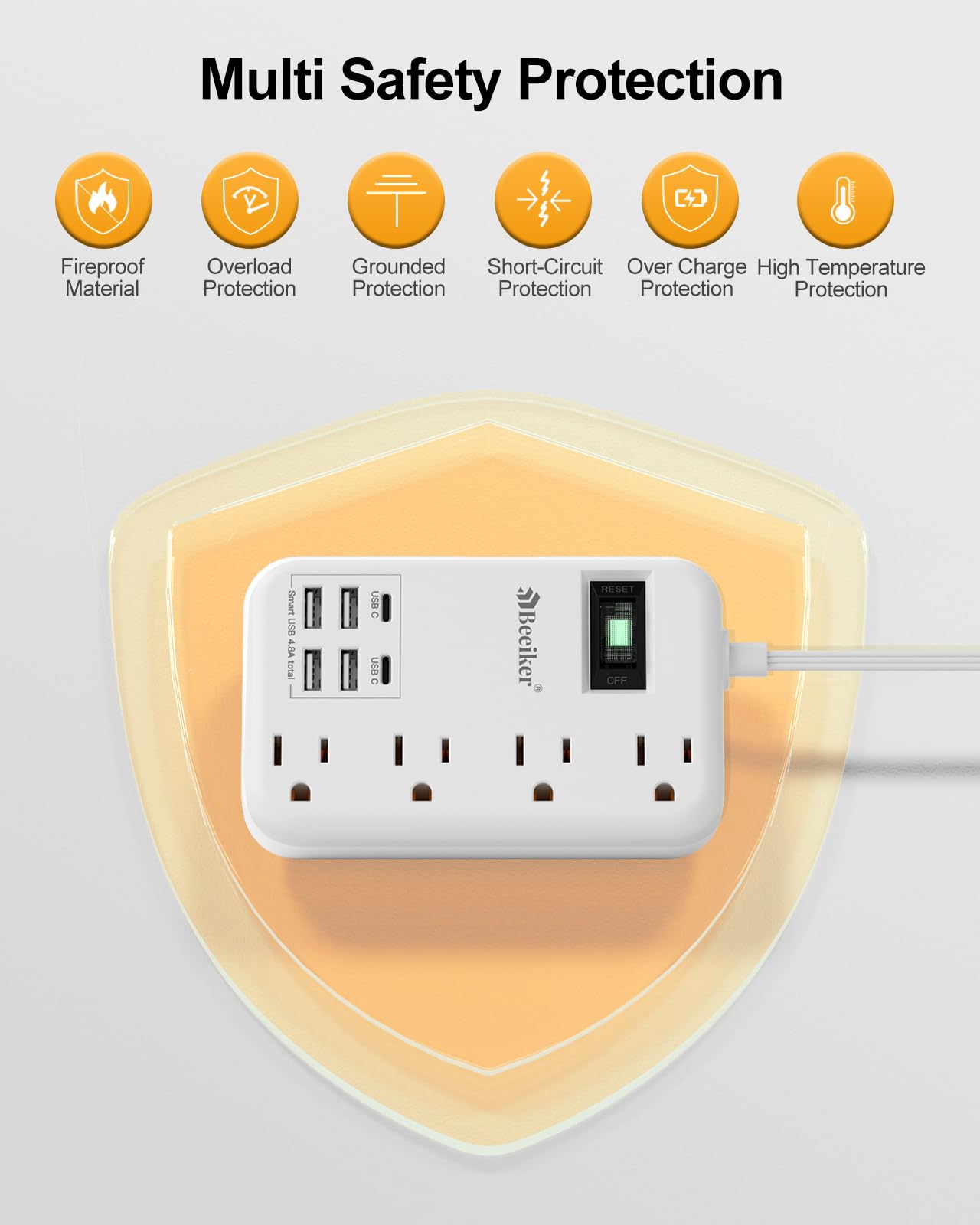 6 USB(2 USB C) Purple Travel Power Strip- 5Ft Lavender Extension Cord with 24W USB Charging Station and 4 Outlets, Purple Desk Accessories with Surge Protector for Cute Kawaii Office Dorm Room
