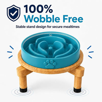 Slow Feeder Dog Bowls – Elevated Dog Bowl Slow Feeder with Bamboo Stand– Microwaveable Dog Slow Feeder for Small and Medium Dogs – Lead and BPA-Free Ceramic Pet Bowl – Pet Feeder for Fast Eaters
