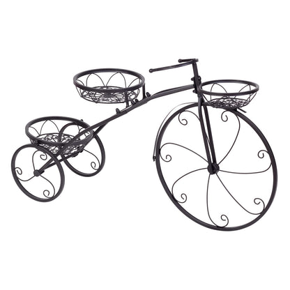 unho Tricycle Iron Planter Stand: 3 Potted Bicycle Shape Plant Flower Pot Rack Metal Display Shelf Holder for Patio Garden Indoor Outdoor
