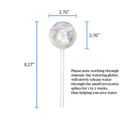 HyJeryty Non-Clogging Iridescent 2 Pack Ball Plant Watering Globes with Terracotta Spikes, Hand Blown Glass Self Watering Planter Insert Plant Watering Devices Bulbs for Indoor and Outdoor Plants