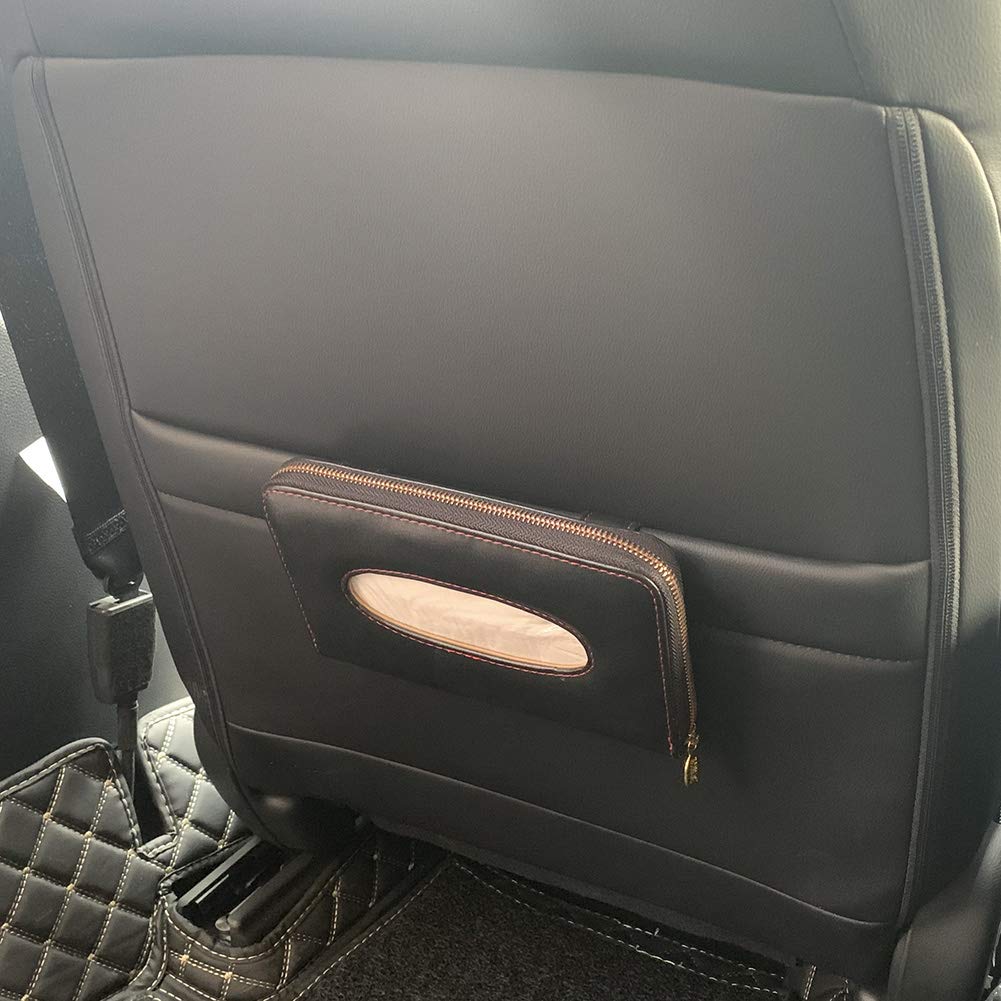 Cartisen Car Tissue Holder, Sun Visor Tissue Holder, Car Visor Napkin Holder, PU Leather Backseat Tissue Case Holder for Car Vehicle with Zipper (Black)