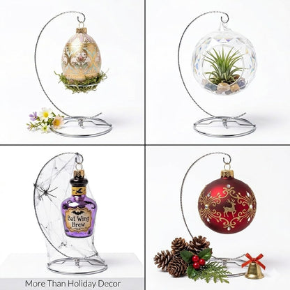 HOHIYA Christmas Ornament Display Stand 4 Pack 9.5" Chrome Silver Twist Wire Holder for 150mm Glass Terrarium Air Plants Halloween, Xmas Easter & Seasonal Decorations