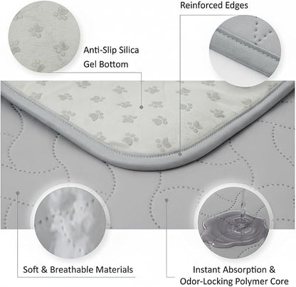 Gentle Purr Washable Pee Pads for Dogs 18" x 24", 2 Pack Reusable Puppy Training Pads, Soft Oeko-TEX Certified Polyester Top, Absorbent Non-Slip Crate Liners for Puppies and Small Dogs, Gray