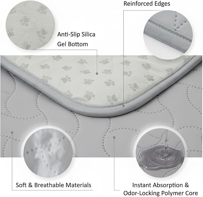 Gentle Purr Washable Dog Pee Pads 24 x 36, 2-Pack Reusable Puppy Pads, 4-Layer Ultra Absorbent Potty Training Pads for Dogs, Non-Slip Leakproof Dog Mats for Indoor Use