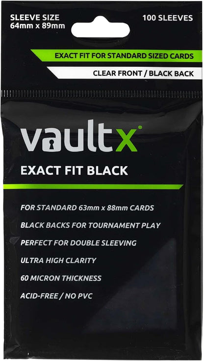 Vault X Black Exact Fit Card Sleeves (100 Pack) Perfect Inner Sleeve with Black Backs for Competitive Tournament Play, for Trading Cards