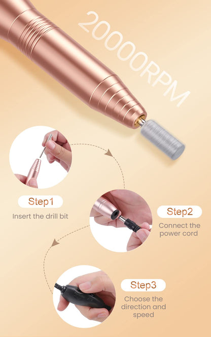Portable Electric Nail Drill Machine, Professional 20000 RPM USB Manicure Pedicure Drills for Acrylic Nails Gel Polishing Shape Tools