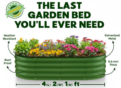 Plant & Plot Galvanized Raised Garden Beds Outdoor // 4×2×1 ft (2-Pack) Planter Raised Beds for Gardening, Vegetables, Flowers // Large Metal Garden Box // Patented Tool-Free Design (Olive Green)