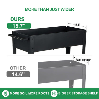 FOYUEE 31.5" Tall Raised Garden Bed with Wheels, Extra 15.7" W Planter Box (400 lbs Loads) with Storage Shelf & Handle,Heavy Duty Metal Garden Planter for Vegetables, Herbs & Flowers, Patio & Balcony