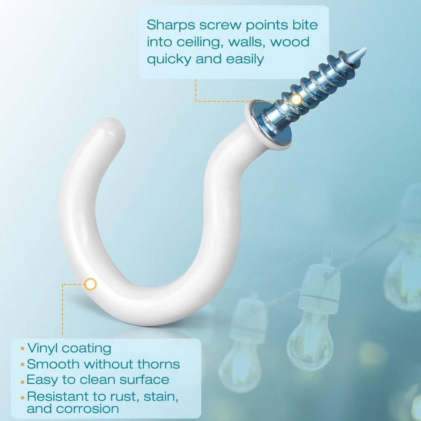 70 Pieces of 1 Piece White Ceiling Hook Kit, 6 Sizes Vinyl Coated Spiral Plant, Kitchen, Cup, Ceiling Hooks (1/2 inch, 5/8 inch, 3/4 inch, 7/8 inch, 1'', 1-1/4 inch)