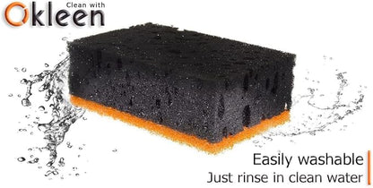 Black & Orange Multi Use Scrub Sponges. Made in Europe. 18 Pack, 4.3x2.8x1.4 inches. Heavy Duty and Non Scratch Fiber. Odorless Durable and Delicate Halloween Holiday Sponges
