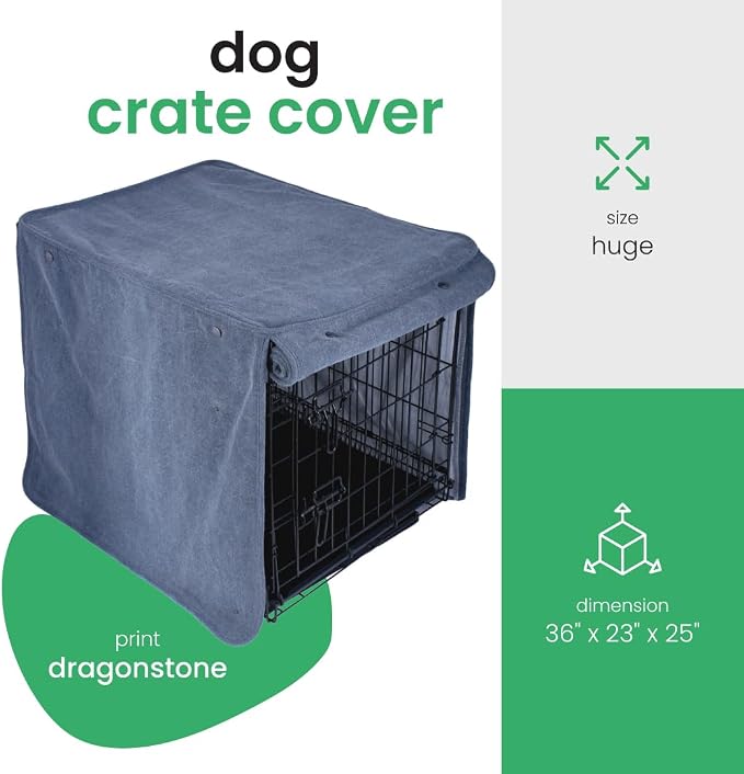 Molly Mutt Dragonstone Dog Crate Cover, GOTS-Certified 100% Organic Cotton Canvas Cover for Dog or Puppy Kennel and Cage, Washable, Free of Harmful Chemicals, Huge, Fits 36"x23"x25" Crate