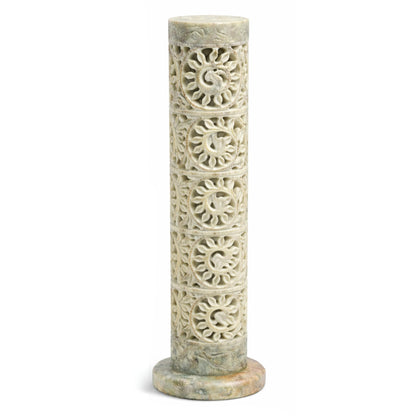 Carry Me Marble Soapstone Incense Stick Holder | Candle Burner | Tea Light Holder - Perfect Handmade Floral Carving for Gifting. Decorative Home and Office Decor.(3 x 3 x 11 Inches)