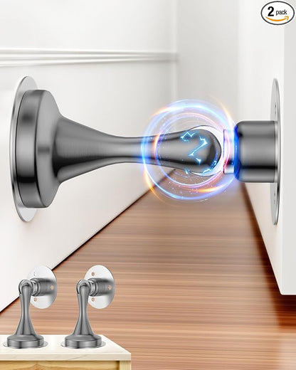 Door Stoppers Magnetic Door Catch, Stainless Steel Magnetic Door Stop 2 Pack, Double-Sided Adhesive Tape, No Drilling, Screws for Stronger Mount, Holder Your Door Open for Wide Doors
