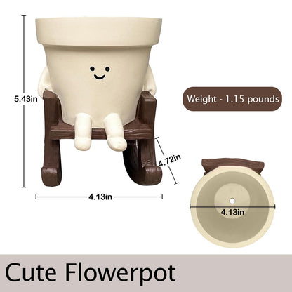Jxcnkiy Smily Face Planter Pot, Cute Rocking Chair Plants Pots, Funny Face Planter Pots Head, Indoor and Outdoor Succulent Pot with Drainage Hole, Gifts for Mother, Women, Appreciation, Christmas