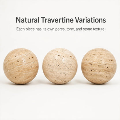 Artisanal Abode Natural Travertine Decorative Sphere, 4.72 Inch Stone Ball Decor, Hand-Polished Beige Orb Accent for Coffee Table, Console, Shelf and Living Room