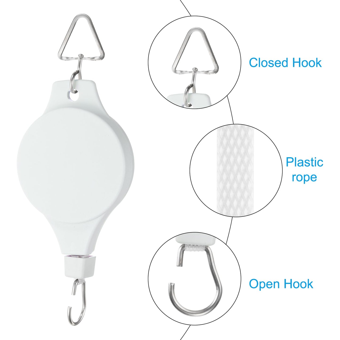 PATIKIL Plant Hanger, 6 Pcs Pulley Retractable Triangle Hanging Flower Basket Hook Indoor and Outdoor Plant Pots Holder, for Planters, Flower Basket, Wind Chimes, Bird Feeders, White