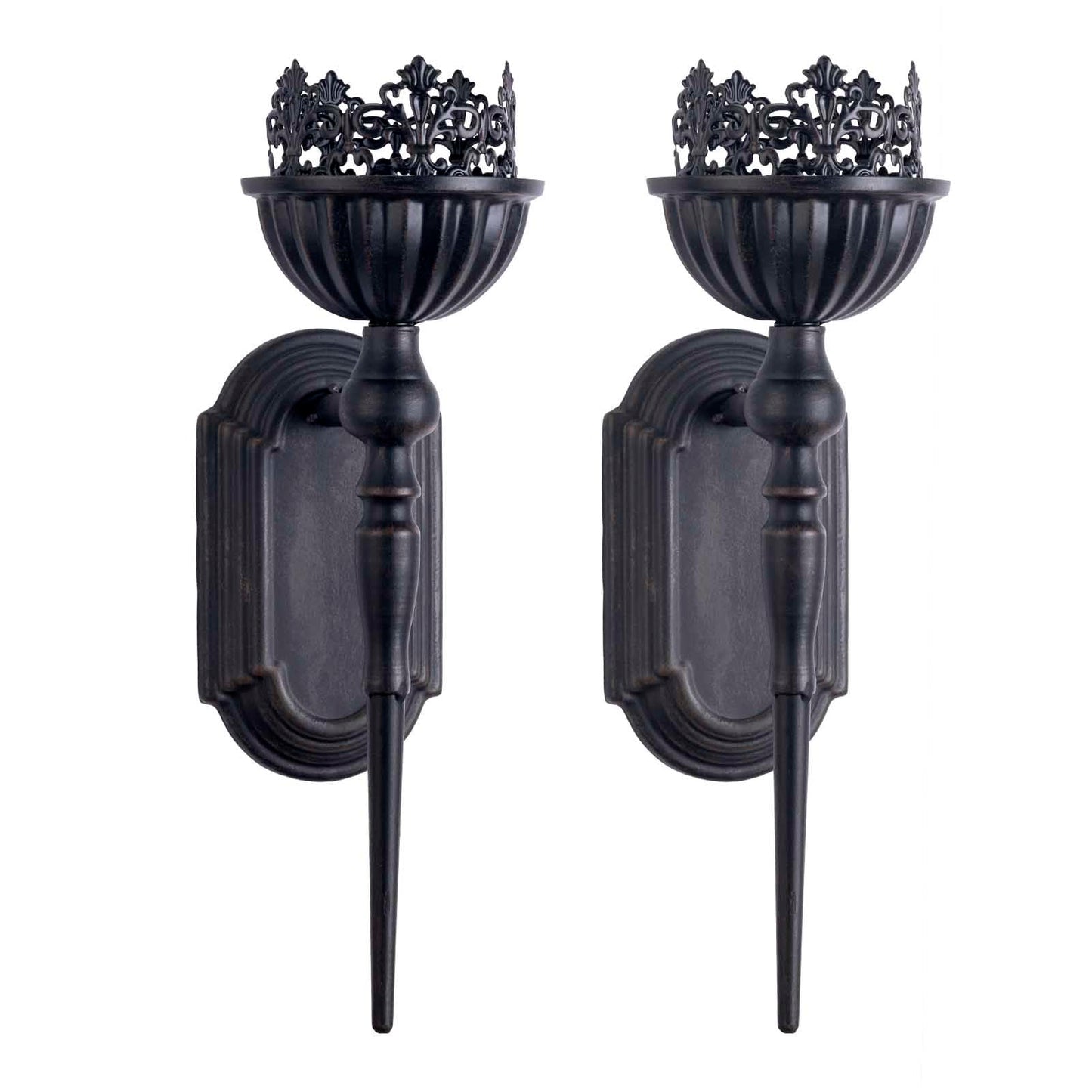 Gothic Wall Sconce Candle Holder (Set of 2) Black Crown and Scepter Design Wall-Mount Metal Candle Holders Hanging Iron Wall Candle Sconce Holder for Living Room, Bathroom, Dining Room
