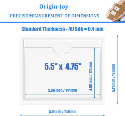 Origin-Joy 60 PCS Self Adhesive Index Card Pockets with Top Open, Clear Plastic Label Holder for Cards of Note, Library and Business, Adhesive Label Pockets & Card Holder (5.5 x 4.75 inch)