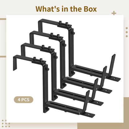 Railing Planter Holders, 4 Adjustable Brackets, Fits 2-7 in Rails, for 5.9-12.6 in Pots, Sturdy Iron, Rustproof