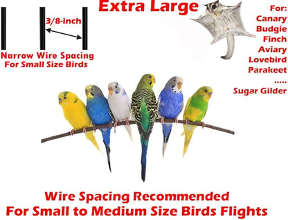 55" X-Large with Tight 3/8-Inch Bar Spacing Multiple Flight Bird Aviary Budgie Canary Finch Breeding Cage with Removable Rolling Stand