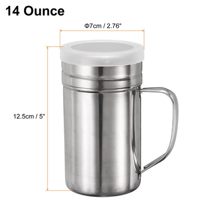 HARFINGTON Salt Dredge Shakers 14 Ounce Stainless Steel Spice Shakers with Handle and Lid for Salt Sugar Flour