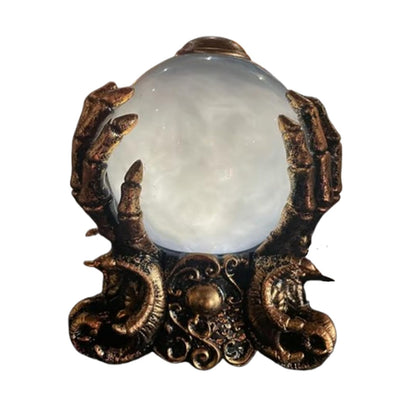 LED Lighted Animated Decor Halloween Crystal Ball with Fog,Skeleton Hand Holder Mystic Psychic Centerpiece Haunted House Gothic Decor for Home Party