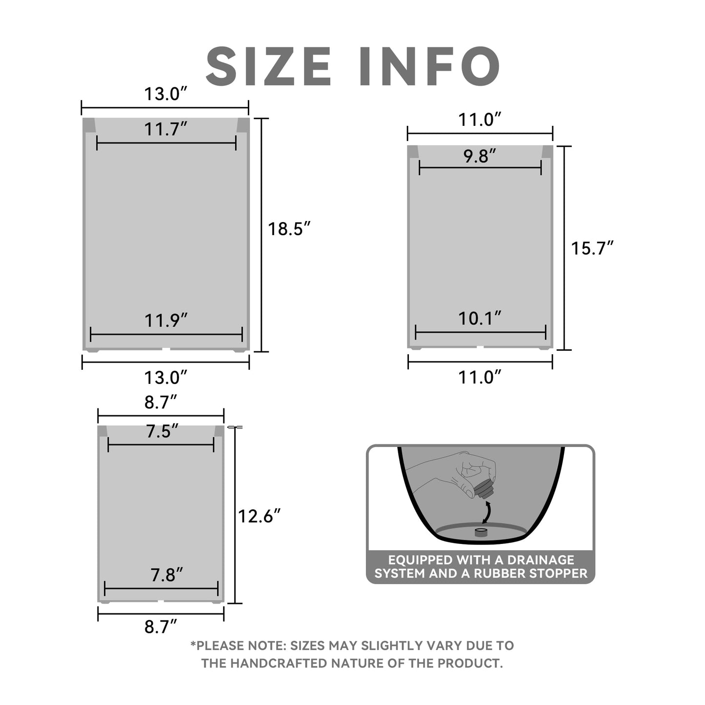 Kante 18.5",15.7",12.6" H Tall Rectangular Concrete Planters Set of 3, Outdoor Indoor Lightweight Plant Pots with Drainage Hole and Rubber Plug, Modern Style for Home Garden Patio, Slate Gray