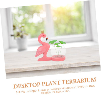 Healifty Creative Flamingo Statue Hydroponic Vase for Desktop Plant Terrarium Glass Centerpiece Vase for Home Office Decoration Elegant Shelf and Bedside Display