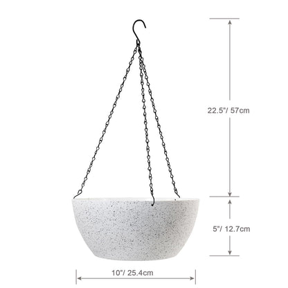 WSMKSZ 10 inch Hanging Planters for Outdoor Indoor Plants with Drainage Holes and Chain, 2 Pack Round Hanging Flower Plant Pots for Garden Home Porch Decor, Speckled White