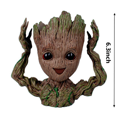 WT WINGTENG 6" Cute Baby Groot Planter Pot, Smile Face Planters Head for Indoor Plant or Funny Pen Holder Flower Pot with Drainage Hole for a Tiny Succulents Plants Home Office Decor Gift Idea