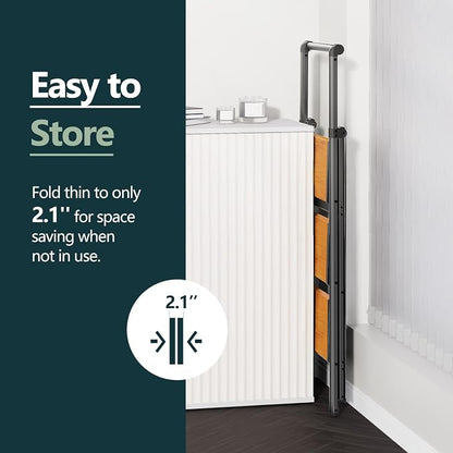WOA WOA 3 Step Ladder, Ladders for Home, Anti-Slip Pedals, Aluminum Step Stool Foldable, Lightweight to Move, Ease of Storage, Reach 8ft for Closet Kitchen Library, Hold 300lbs - Black&Wood Grain