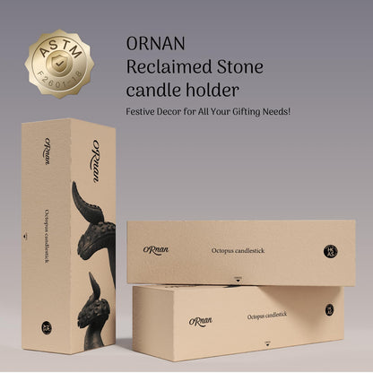 ORNAN Octopus Candlestick Holders True Natural Reclaimed Stone, Set of 2 Premium Reclaimed Stone Candlestick Holder for Wedding Dinning Party, Candle Stand for 3/4 inch Thick Candles Color Black