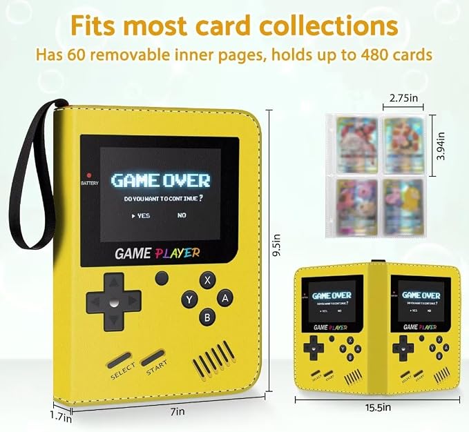 Card Binder Holder 480 Pockets with 60 Removable Sleeves, Portable Game/Sports Trading Cards Binder Album Collector Organizer Protectors with Zipper,Waterproof