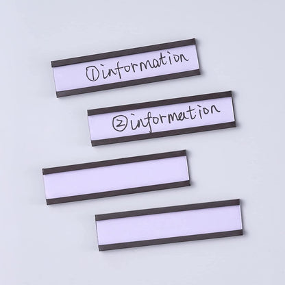 50 Pack C-Channel Magnetic Label Holders (1.6″ x 4″) with Paper Inserts & Clear Covers – Durable Magnetic Shelf & File Cabinet Labels for Metal Surfaces